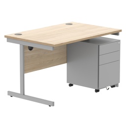 [COREBUNSU1280OKSV+USMP3SV] CORE Single Upright Rectangular Desk + Under Desk Steel Pedestal 3 Drawers (FSC) | 1200 X 800 | Canadian Oak/Silver