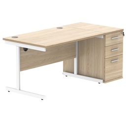 [COREBUNSU1280OKWHDH] Single Upright Rectangular Desk + Desk High Pedestal (FSC) | 1200 X 800 | Canadian Oak/White