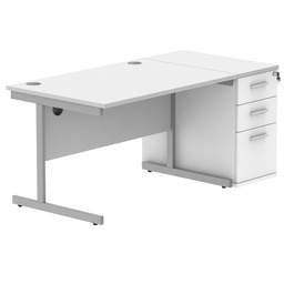 [COREBUNSU1280WHTSVDH] Single Upright Rectangular Desk + Desk High Pedestal (FSC) | 1200 X 800 | Arctic White/Silver