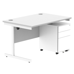 [COREBUNSU1280WHTWH+USMP3WH] CORE Single Upright Rectangular Desk + Under Desk Steel Pedestal 3 Drawers (FSC) | 1200 X 800 | Arctic White/White