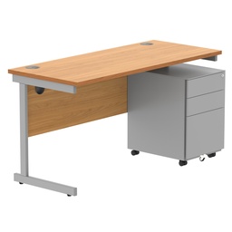 [COREBUNSU1460BCHSV+USMP3SV] CORE Single Upright Rectangular Desk + Under Desk Steel Pedestal 3 Drawers (FSC) | 1400 X 600 | Norwegian Beech/Silver