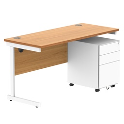 [COREBUNSU1460BCHWH+USMP3WH] CORE Single Upright Rectangular Desk + Under Desk Steel Pedestal 3 Drawers (FSC) | 1400 X 600 | Norwegian Beech/White