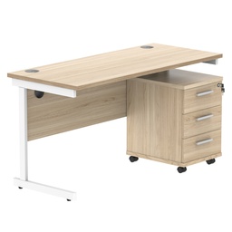 [COREBUNSU1460OKWH3] Single Upright Rectangular Desk + 3 Drawer Mobile Under Desk Pedestal (FSC) | 1400 X 600 | Canadian Oak/White