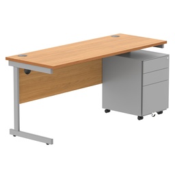 [COREBUNSU1660BCHSV+USMP3SV] CORE Single Upright Rectangular Desk + Under Desk Steel Pedestal 3 Drawers (FSC) | 1600 X 600 | Norwegian Beech/Silver