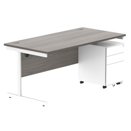 [COREBUNSU1680GOAKWH+USMP3WH] CORE Single Upright Rectangular Desk + Under Desk Steel Pedestal 3 Drawers (FSC) | 1600 X 800 | Alaskan Grey Oak/White