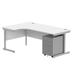 [COREBUNSU1812LWHTSV+USMP3SV] CORE Single Upright Left Hand Radial Desk + Under Desk Steel Pedestal 3 Drawers (FSC) | 1800 X 1200 | Arctic White/Silver