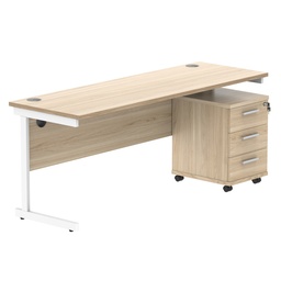 [COREBUNSU1860OKWH3] Single Upright Rectangular Desk + 3 Drawer Mobile Under Desk Pedestal (FSC) | 1800 X 600 | Canadian Oak/White