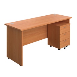 [PAN1660BUN3BE] Panel Rectangular Desk + 3 Drawer Mobile Pedestal Bundle (FSC) | 1600X600 | Beech/Beech | 
