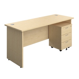 [PAN1660BUN3MA] Panel Rectangular Desk + 3 Drawer Mobile Pedestal Bundle (FSC) | 1600X600 | Maple/Maple | 
