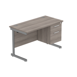 [COREBUNSU1260GOAKGRPFP2] Office Rectangular Desk With Steel Single Upright Cantilever Legs + 2 Draw Fixed Pedestal  (Fsc) | 1200X600 | Alaskan Grey Oak/Graphite