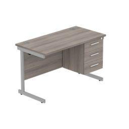 [COREBUNSU1260GOAKSVFP3] Office Rectangular Desk With Steel Single Upright Cantilever Legs + 3 Draw Fixed Pedestal  (Fsc) | 1200X600 | Alaskan Grey Oak/Silver