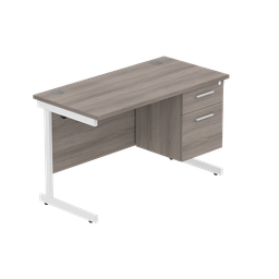 [COREBUNSU1260GOAKWHFP2] Office Rectangular Desk With Steel Single Upright Cantilever Legs + 2 Draw Fixed Pedestal  (Fsc) | 1200X600 | Alaskan Grey Oak/White