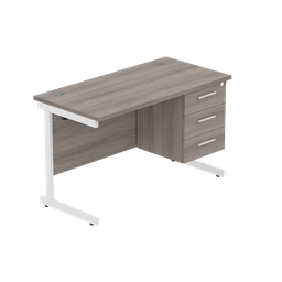 [COREBUNSU1260GOAKWHFP3] Office Rectangular Desk With Steel Single Upright Cantilever Legs + 3 Draw Fixed Pedestal  (Fsc) | 1200X600 | Alaskan Grey Oak/White