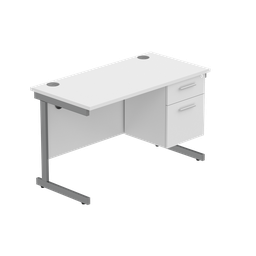 [COREBUNSU1260WHTGRPFP2] Office Rectangular Desk With Steel Single Upright Cantilever Legs + 2 Draw Fixed Pedestal  (Fsc) | 1200X600 | Arctic White/Graphite