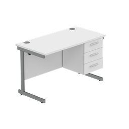 [COREBUNSU1260WHTGRPFP3] Office Rectangular Desk With Steel Single Upright Cantilever Legs + 3 Draw Fixed Pedestal  (Fsc) | 1200X600 | Arctic White/Graphite