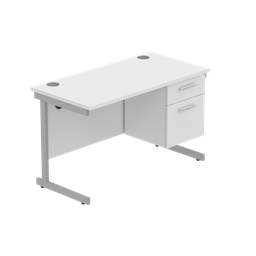 [COREBUNSU1260WHTSVFP2] Office Rectangular Desk With Steel Single Upright Cantilever Legs + 2 Draw Fixed Pedestal  (Fsc) | 1200X600 | Arctic White/Silver