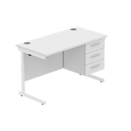 [COREBUNSU1260WHTWHFP3] Office Rectangular Desk With Steel Single Upright Cantilever Legs + 3 Draw Fixed Pedestal  (Fsc) | 1200X600 | Arctic White/White