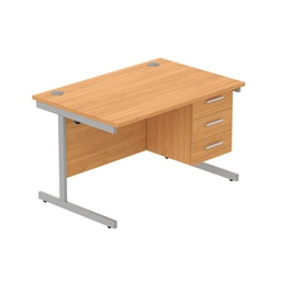 [COREBUNSU1280BCHSVFP3] Core|Single Upright|Rectangular Desk With 3 Drawer Fixed Pedestal|1200X800|Norwegian Beech-Silver