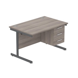 [COREBUNSU1280GOAKGRPFP3] Core|Single Upright|Rectangular Desk With 3 Drawer Fixed Pedestal|1200X800|Alaskan Grey Oak-Graphite