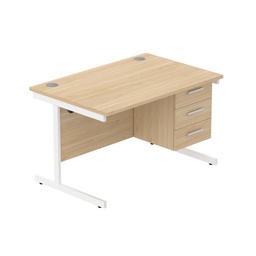 [COREBUNSU1280OKWHFP3] Core|Single Upright|Rectangular Desk With 3 Drawer Fixed Pedestal|1200X800|Canadian Oak-White