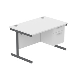 [COREBUNSU1280WHTGRPFP2] Core|Single Upright|Rectangular Desk With 2 Drawer Fixed Pedestal|1200X800|Arctic White-Graphite