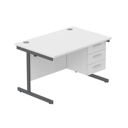 [COREBUNSU1280WHTGRPFP3] Core|Single Upright|Rectangular Desk With 3 Drawer Fixed Pedestal|1200X800|Arctic White-Graphite