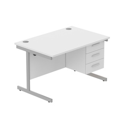 [COREBUNSU1280WHTSVFP3] Core|Single Upright|Rectangular Desk With 3 Drawer Fixed Pedestal|1200X800|Arctic White-Silver