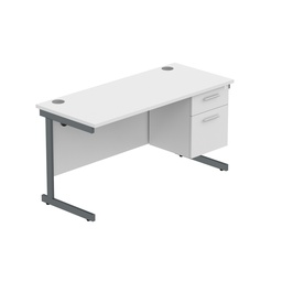 [COREBUNSU1460WHTGRPFP2] Core|Single Upright|Rectangular Desk With 2 Drawer Fixed Pedestal|1400X600|Arctic White-Graphite