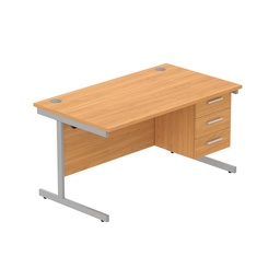 [COREBUNSU1480BCHSVFP3] Core|Single Upright|Rectangular Desk With 3 Drawer Fixed Pedestal|1400X800|Norwegian Beech-Silver