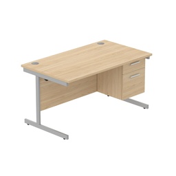 [COREBUNSU1480OKSVFP2] Core|Single Upright|Rectangular Desk With 2 Drawer Fixed Pedestal|1400X800|Canadian Oak-Silver