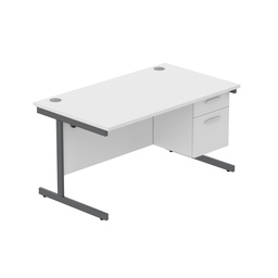 [COREBUNSU1480WHTGRPFP2] Core|Single Upright|Rectangular Desk With 2 Drawer Fixed Pedestal|1400X800|Arctic White-Graphite