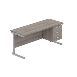 [COREBUNSU1660GOAKSVFP3] Core|Single Upright|Rectangular Desk With 3 Draw Fixed Pedestal (Fsc)|1600X600|Alaskan Grey Oak-Silver