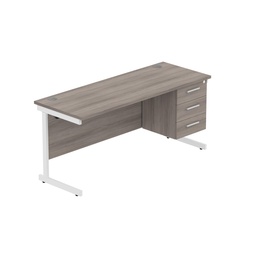 [COREBUNSU1660GOAKWHFP3] Core|Single Upright|Rectangular Desk With 3 Draw Fixed Pedestal (Fsc)|1600X600|Alaskan Grey Oak-White