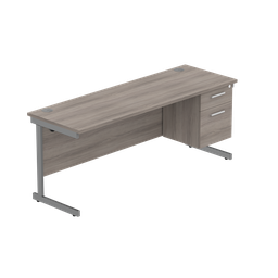 [COREBUNSU1860GOAKGRPFP2] Office Rectangular Desk With Steel Single Upright Cantilever Legs + 2 Draw Fixed Pedestal  (Fsc) | 1800X600 | Alaskan Grey Oak/Graphite