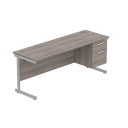 [COREBUNSU1860GOAKSVFP2] Office Rectangular Desk With Steel Single Upright Cantilever Legs + 2 Draw Fixed Pedestal  (Fsc) | 1800X600 | Alaskan Grey Oak/Silver