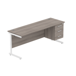 [COREBUNSU1860GOAKWHFP3] Office Rectangular Desk With Steel Single Upright Cantilever Legs + 3 Draw Fixed Pedestal  (Fsc) | 1800X600 | Alaskan Grey Oak/White