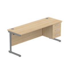 [COREBUNSU1860OKGRPFP3] Office Rectangular Desk With Steel Single Upright Cantilever Legs + 3 Draw Fixed Pedestal  (Fsc) | 1800X600 | Canadian Oak/Graphite