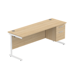 [COREBUNSU1860OKWHFP2] Office Rectangular Desk With Steel Single Upright Cantilever Legs + 2 Draw Fixed Pedestal  (Fsc) | 1800X600 | Canadian Oak/White