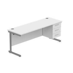 [COREBUNSU1860WHTGRPFP3] Office Rectangular Desk With Steel Single Upright Cantilever Legs + 3 Draw Fixed Pedestal  (Fsc) | 1800X600 | Arctic White/Graphite