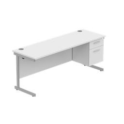 [COREBUNSU1860WHTSVFP2] Office Rectangular Desk With Steel Single Upright Cantilever Legs + 2 Draw Fixed Pedestal  (Fsc) | 1800X600 | Arctic White/Silver
