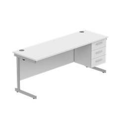 [COREBUNSU1860WHTSVFP3] Office Rectangular Desk With Steel Single Upright Cantilever Legs + 3 Draw Fixed Pedestal  (Fsc) | 1800X600 | Arctic White/Silver