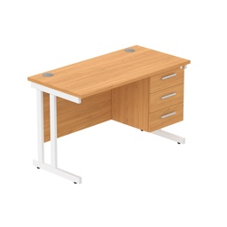 [COREBUNDU1260BCHWHFP3] Core|Double Upright|Rectangular Desk With 3 Drawer Fixed Pedestal (Fsc)|1200X600|Norwegian Beech-White