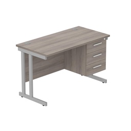 [COREBUNDU1260GOAKSVFP3] Core|Double Upright|Rectangular Desk With 3 Drawer Fixed Pedestal (Fsc)|1200X600|Alaskan Grey Oak-Silver