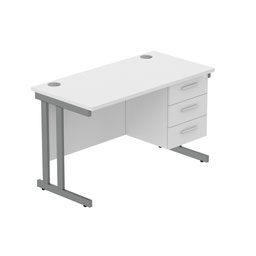 [COREBUNDU1260WHTGRPFP3] Core|Double Upright|Rectangular Desk With 3 Drawer Fixed Pedestal (Fsc)|1200X600|Arctic White-Graphite