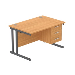 [COREBUNDU1280BCHGRPFP3] Core|Double Upright|Rectangular Desk With 3 Drawer Fixed Pedestal (Fsc)|1200X800|Norwegian Beech-Graphite