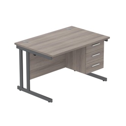 [COREBUNDU1280GOAKGRPFP3] Core|Double Upright|Rectangular Desk With 3 Drawer Fixed Pedestal (Fsc)|1200X800|Alaskan Grey Oak-Graphite