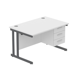 [COREBUNDU1280WHTGRPFP3] Core|Double Upright|Rectangular Desk With 3 Drawer Fixed Pedestal (Fsc)|1200X800|Arctic White-Graphite