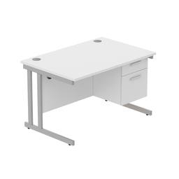 [COREBUNDU1280WHTSVFP2] Core|Double Upright|Rectangular Desk With 2 Drawer Fixed Pedestal (Fsc)|1200X800|Arctic White-Silver