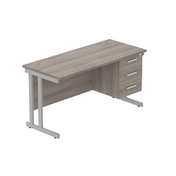 [COREBUNDU1460GOAKSVFP3] Core|Double Upright|Rectangular Desk With 3 Drawer Fixed Pedestal (Fsc)|1400X600|Alaskan Grey Oak-Silver