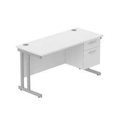 [COREBUNDU1460WHTSVFP2] Core|Double Upright|Rectangular Desk With 2 Drawer Fixed Pedestal (Fsc)|1400X600|Arctic White-Silver